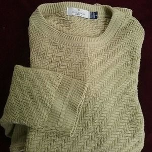 Vintage Bill Blass Mens Large Pastel Yellow Fisherman Herringbone Knit Sweater